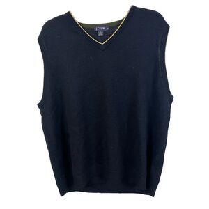J. Crew‎ Men's 100% Merino Wool Navy Contrast Trim V- Neck Sweater Vest- Size XL
